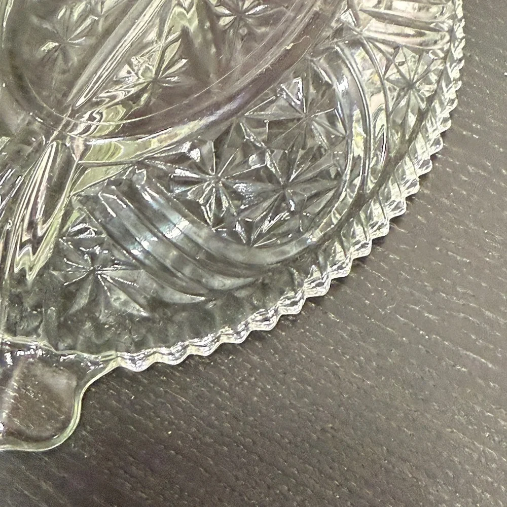 Elegant Anchor Hocking Clear Cut Glass Divided Serving Relish Dish
